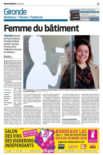 Article de Sud-Ouest sur Christelle Ozdemir, gérante de Pera Entreprise. Article de Sud-Ouest sur Christelle Ozdemir, gérante de Pera Entreprise.